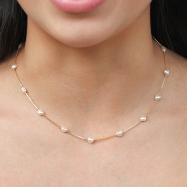 Gold Heart Pearl Necklace
